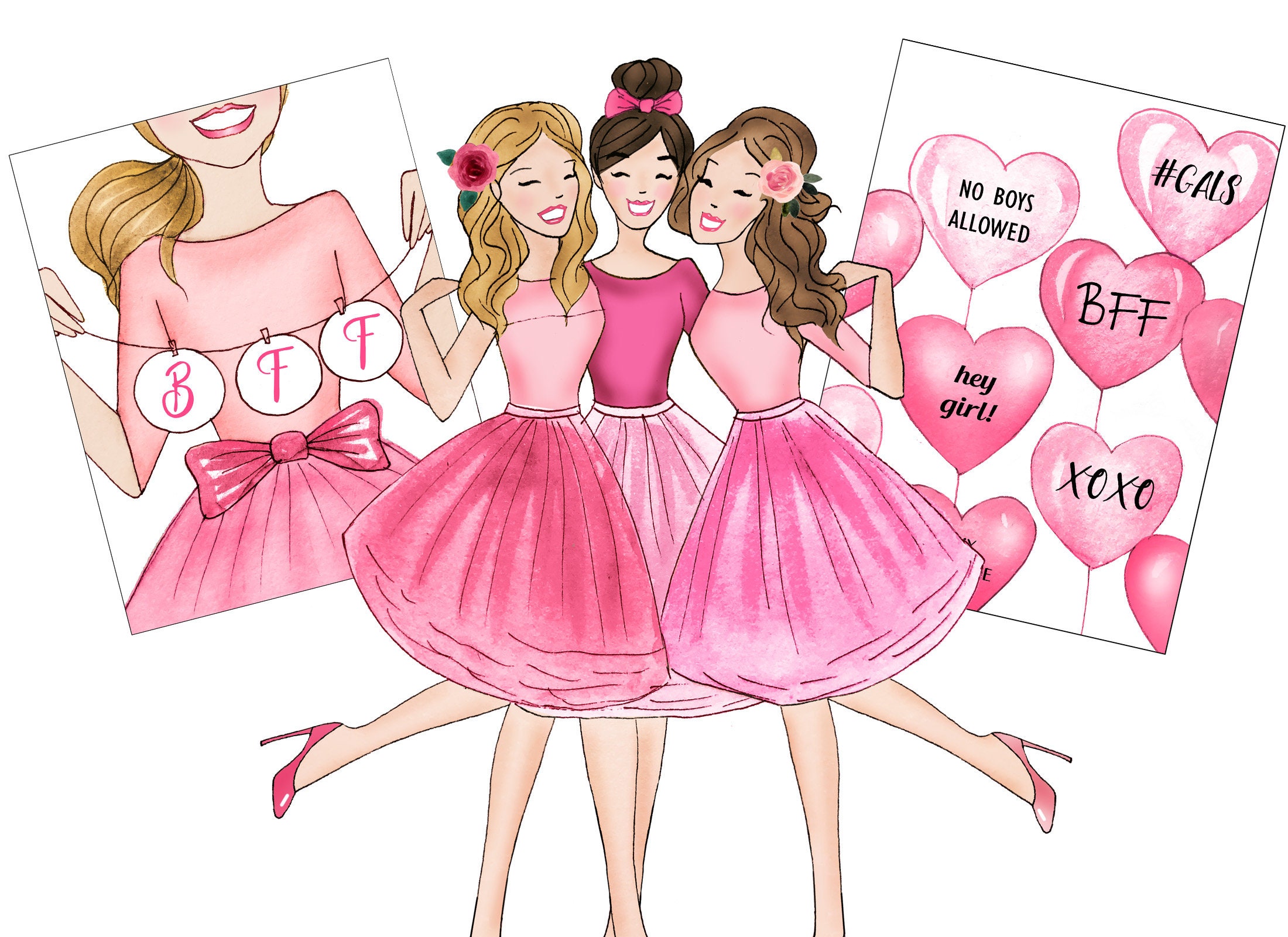 galentines clipart, valentines clipart, girls clipart, girl friends clipart, girl time, girl party, girlfriends