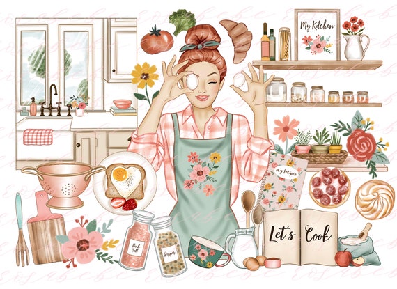 Indoor Kitchen Cooking Cute Girl Summer Vacation Life Illustration  Illustration