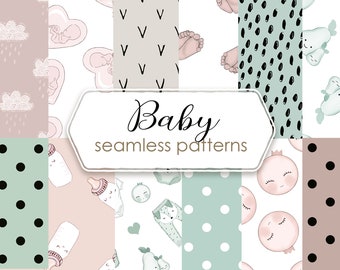 Neutraal digitaal papier babyshower – naadloze patronen (digitale download)