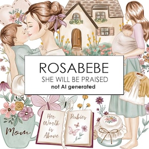 Clipart de Dia das Mães, PNGs de Cottagecore, Provérbios 31, Cristão, Download instantâneo, Arte de parede para impressão, POD, Diário de lixo, Efêmeras, Adesivos