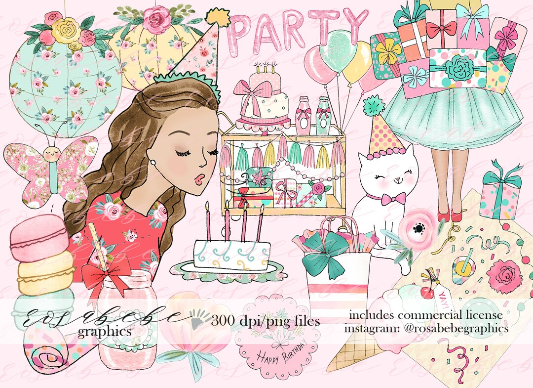 Birthday Clipart, Party Clipart, Planner Girl Clipart, Planner Clipart ...