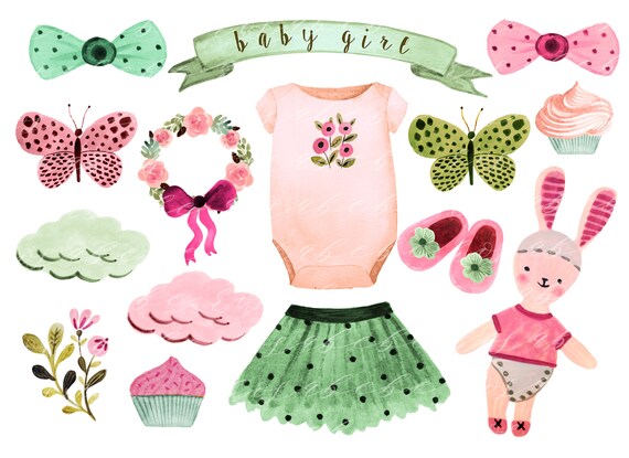 Baby Girl Clipart Baby Girl Printables Baby Girl Nursery | Etsy