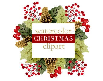 Christmas wreath clipart, christmas clipart, watercolor christmas clipart, christmas scrapbook clipart, christmas graphics