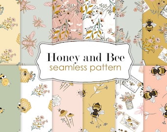 bee seamless patterns, seamless spring patterns, spring planner clipart, easter seamless patterns