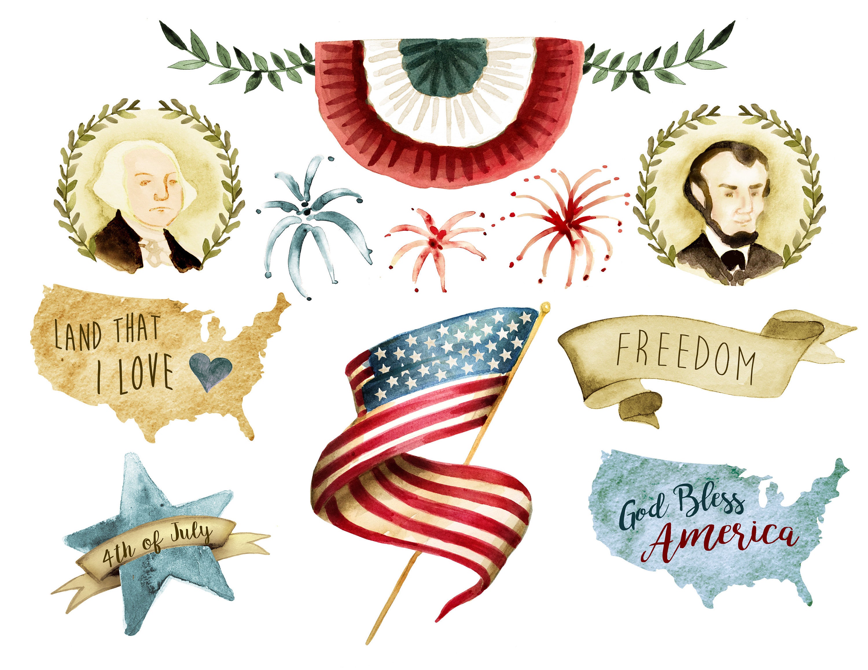 Fourth Of July Clipart Usa Flag Independence Day Labor Day Etsy