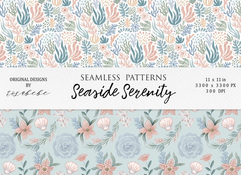 Summer Seaside Seamless Patterns: Beach, Coastal, Tropical (digital ...