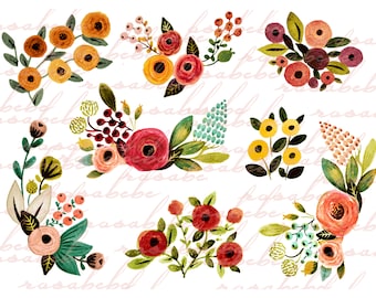 Floral clipart, watercolor floral clipart, fall florals clipart, clipart, watercolor fall clipart, boho clipart, nature clipart
