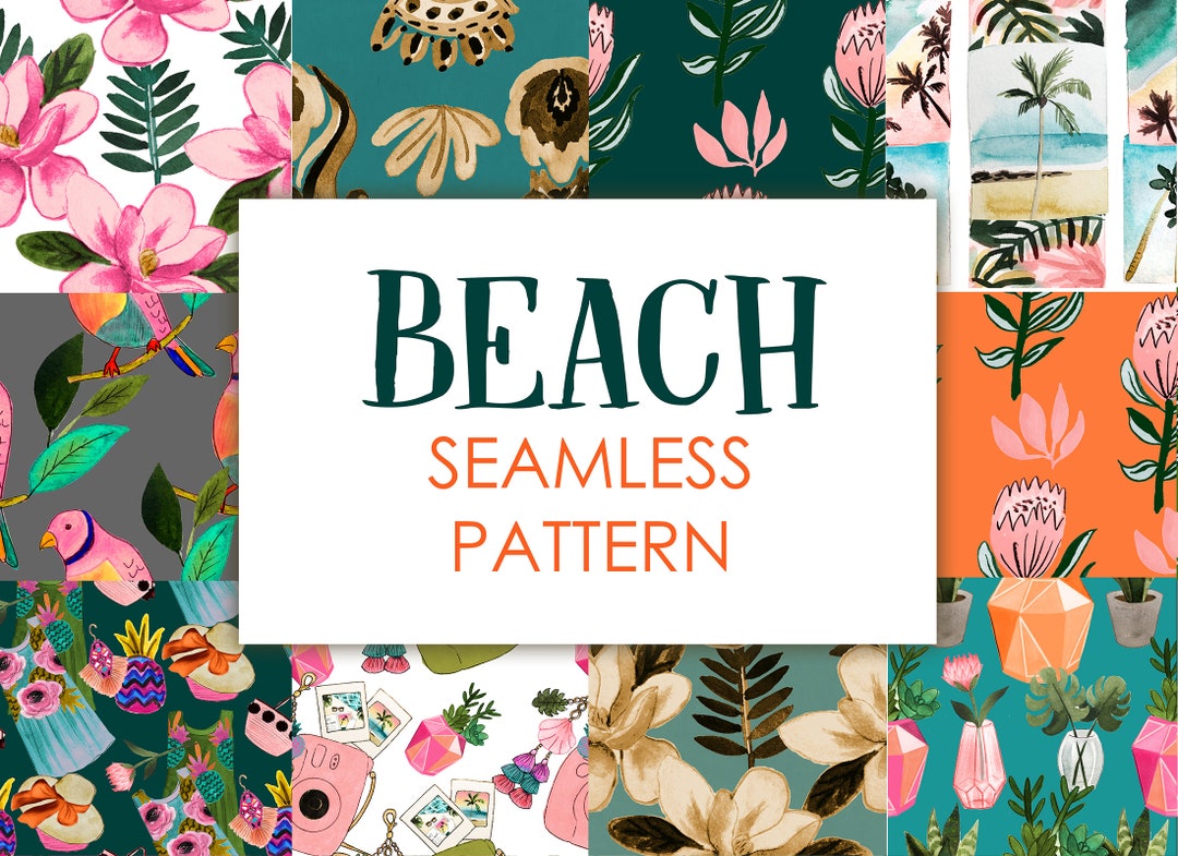 Beach Seamless Pattern – Tropical, Coastal Designs (digital Download ...