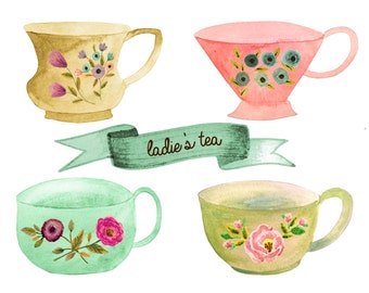 Tea clipart, tea party clipart, tea cup clipart, tea pot clipart, tea set, tea cups, tea party decor, shabby chic clipart