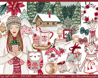 Christmas Clipart Set: Cottagecore Holiday PNGs (Digital Download)