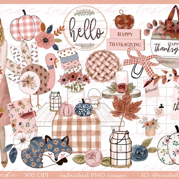 Fall Clipart Thanksgiving Clipart Thanksgiving Wall Art Fall Printable Fall Flowers Fall Sublimation Fall Stickers Pumpkin Digital Stickers