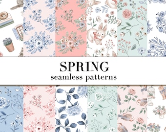 Spring Floral Seamless Patterns: Pastel Roses, Cottagecore (Digital Download)