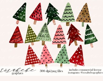 Watercolor Christmas Tree Clipart: Holiday Planner Stickers (Digital Download)