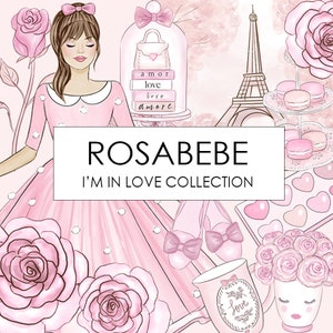Clipart de San Valentín, arte digital de París, clipart rosa, arte de pared de San Valentín, pegatinas de San Valentín, arte de pared de París, San Valentín imprimible, PNG glamoroso