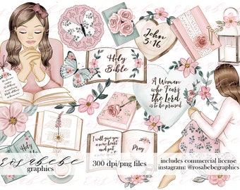 Christian Clipart Bundle: Bible, Prayer, Devotional Art (PNG)