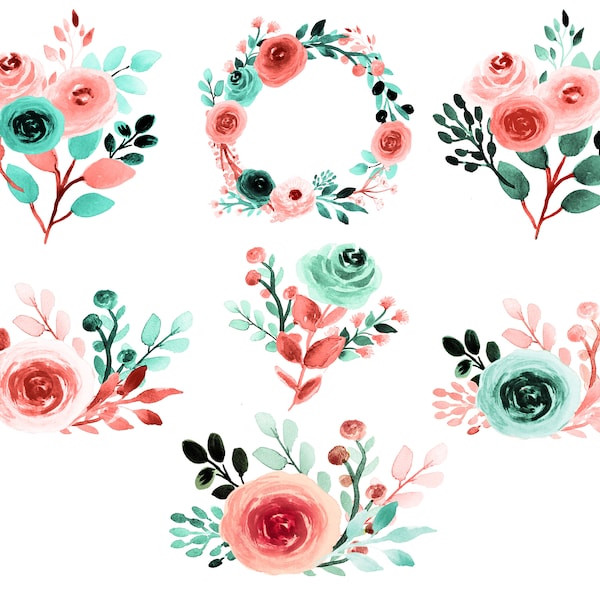 Floral clipart, spring clipart, floral wreath, wedding clipart, wedding invites, love clipart, roses cilpart