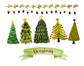 Christmas clipart, christmas tree clipart, christmas border clipart, christmas tree, pinecone clipart