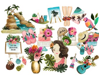 Beach clipart, sea clipart, summer clipart, flamingo clipart, pineapple clipart, tropical clipart, hawaii clipart,planner clipart, cactus