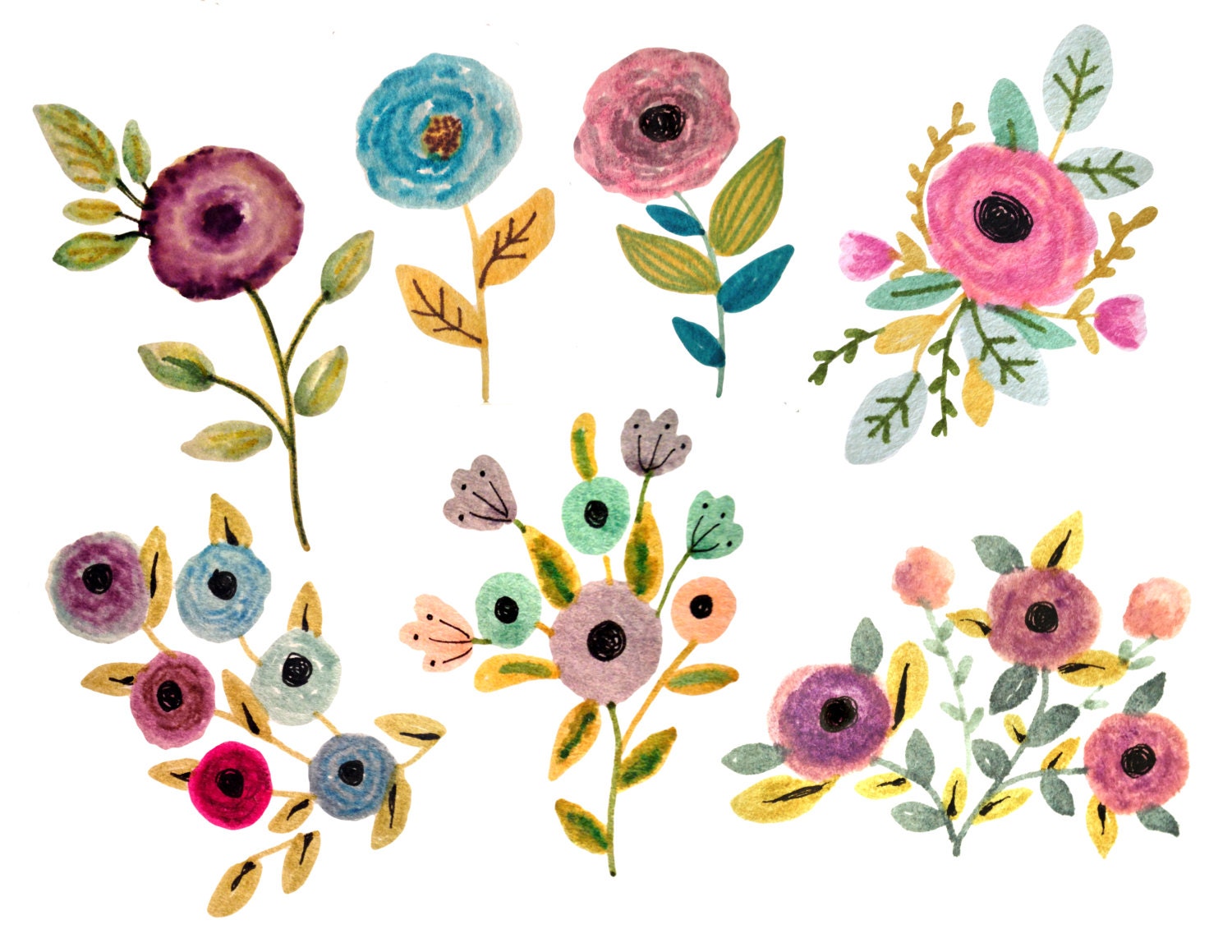 Blumen Clipart Aquarell Blumen Clipart Frühling Clipart | Etsy