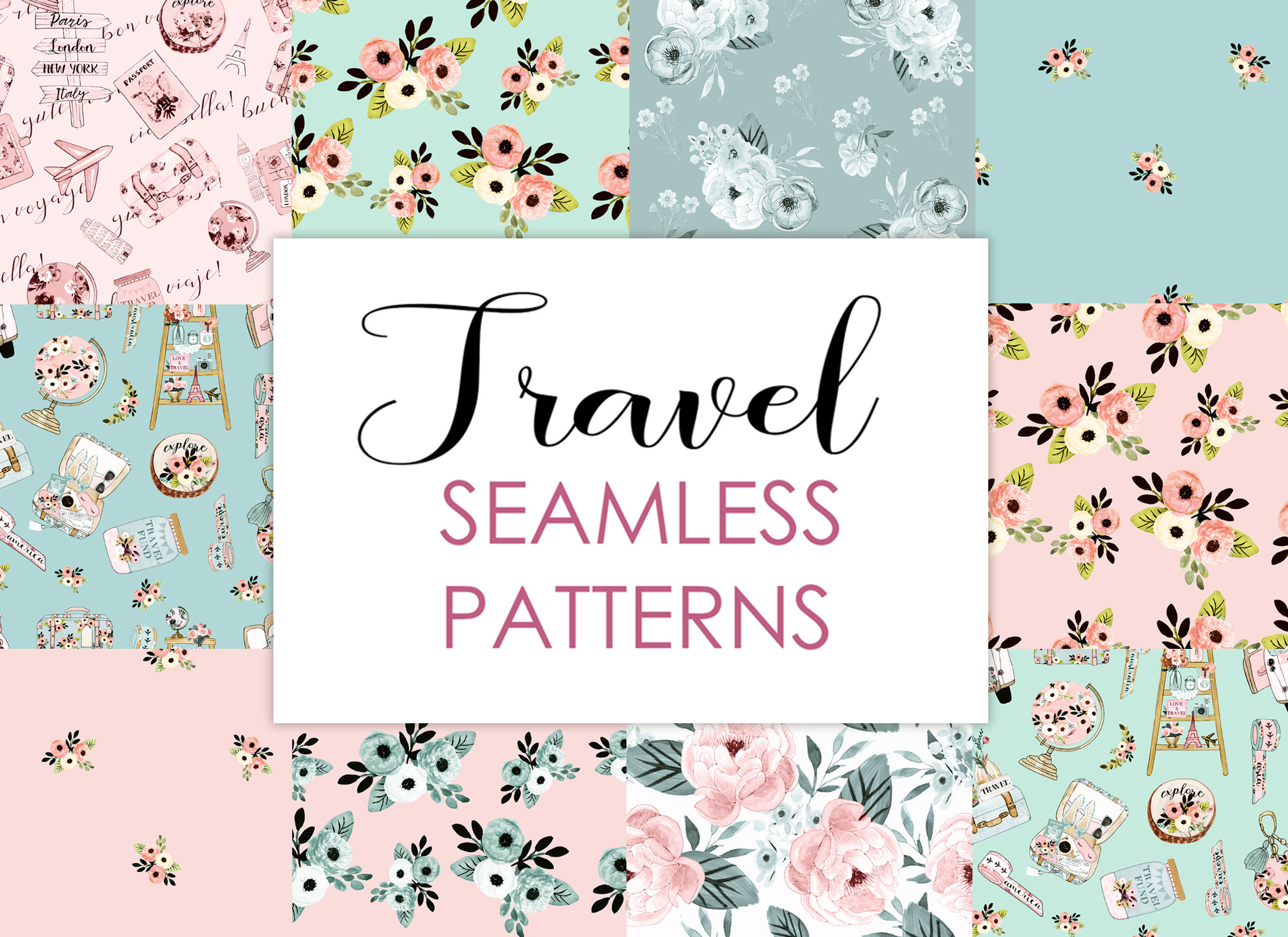 Travel seamless patterns travel papers paris seamless | Etsy