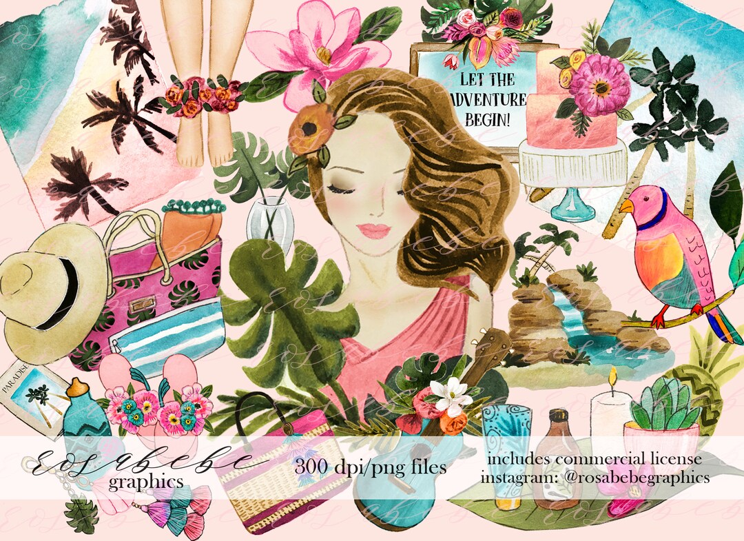 Beach Boho Watercolor Clipart PNG Set – Summer Coastal Graphics ...