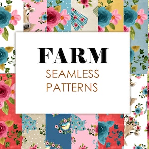Farm Digital Papers - Pink, Red, Homestead, Country, Spring, Florals, Seamless Patterns for Fabric, Wallpaper, iPhone Digital Background,POD