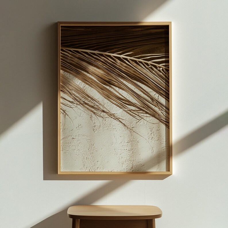 Neutral Palm Leaf Wall Art, Minimalist Botanical Print, Natural Organic ...