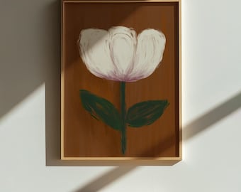 White Flower Printable Wall Art, Minimalist Botanical Poster, Neutral Modern Bedroom Decor, Instant Digital Download