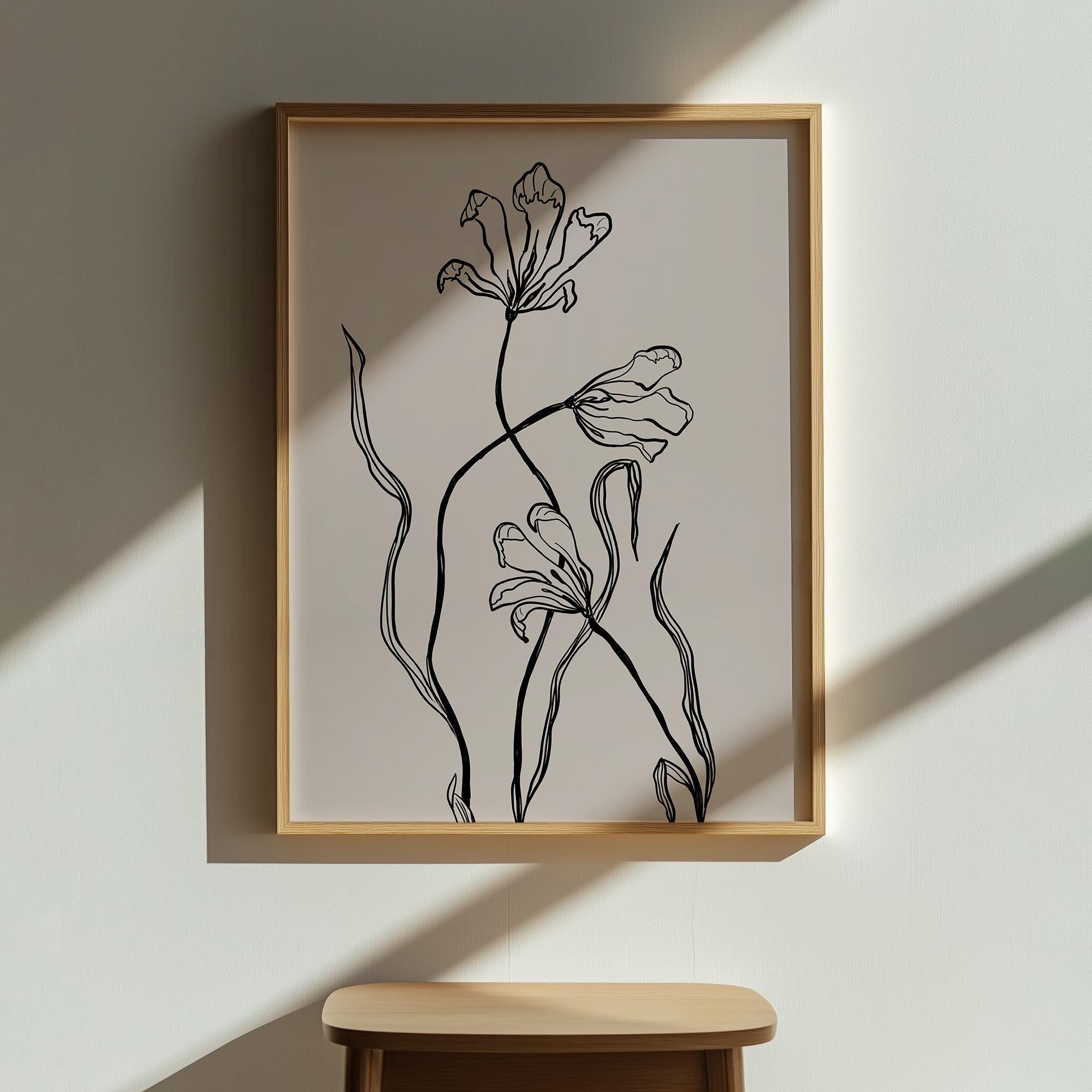 Minimalist Floral Line Drawing Print, Black and White Botanical Poster ...
