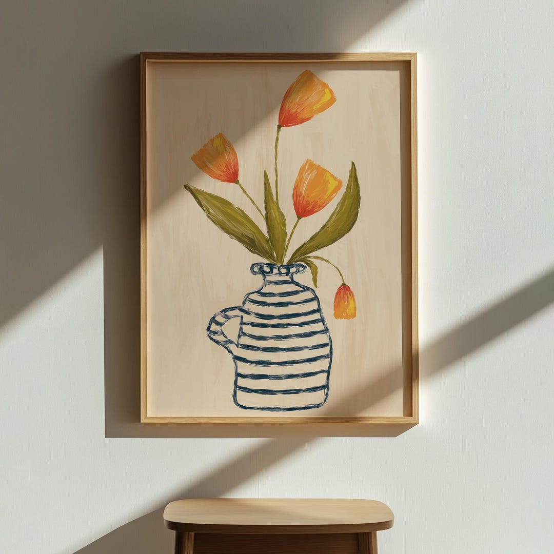 Minimalist Tulip Art Print, Floral Vase Illustration, Spring Wall Decor ...