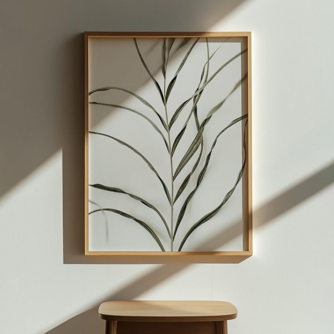 Dried Palm Leaf Wall Art, Minimalist Botanical Print, Neutral Boho Home ...