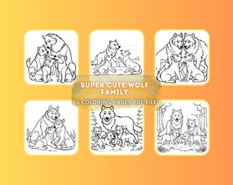 Familia de lobos súper adorables (6 páginas para colorear) Archivo PDF