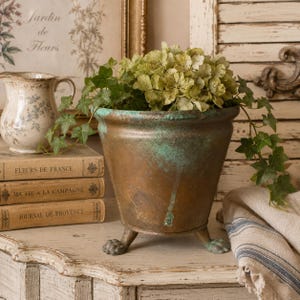 Vintage Brass Cachepot with Paw Feet | Decor Craft Hand Wrought Planter | Non-Magnetic Metal Jardiniere | French Country Decor