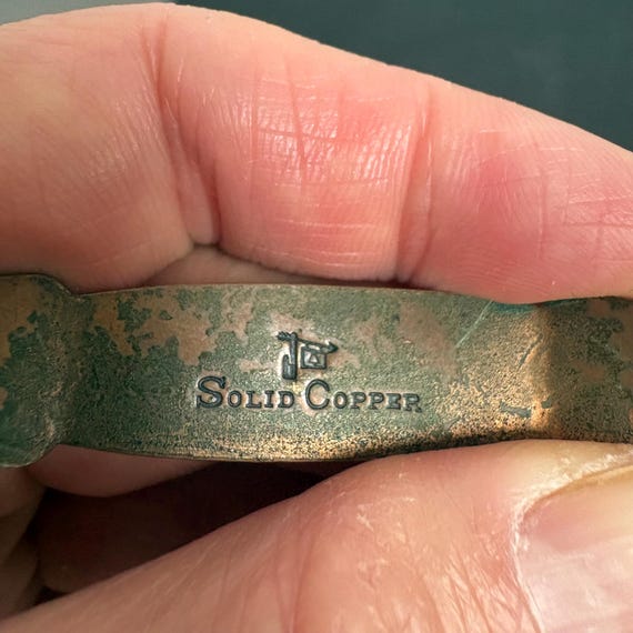 Vintage Solid Copper Cuff Bracelet | Etched Triba… - image 17