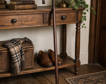 Vintage Wooden Walking Cane 34.5” Walnut Finish Crook Handle Cane Mid Century Gentleman Walking Stick NEVA Slip Tip Classic Mobility Aid
