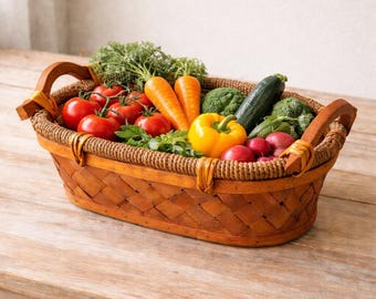 Vintage Woven Wood Basket with Handles | Rustic Farmhouse Storage | Made in China | 17” Oval Basket