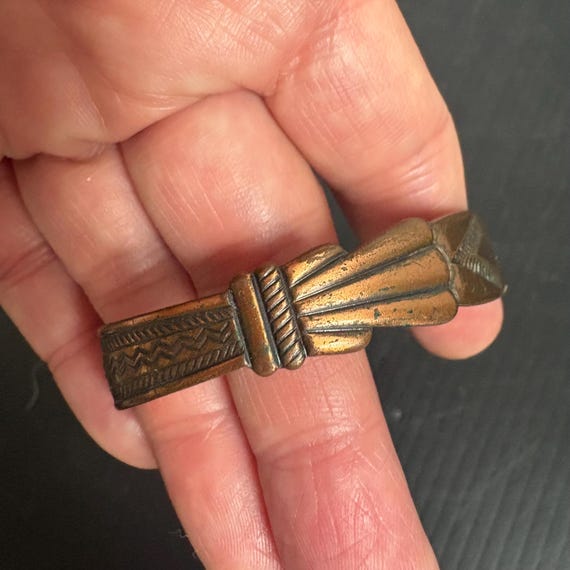 Vintage Solid Copper Cuff Bracelet | Etched Triba… - image 6