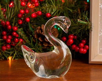 Vintage Clear Art Glass Swan Figurine – Elegant Hand-Blown Glass Bird, Minimalist Decor