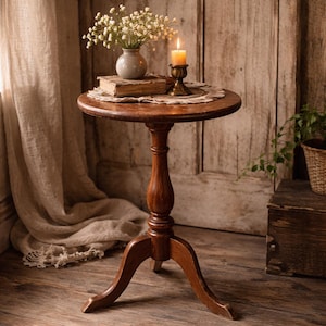 Antique Wooden Plant Stand Table, Primitive Tripod Pedestal Side Table, Rustic Cottage Farmhouse Accent Table, Early 1900s Wood Flower Stand