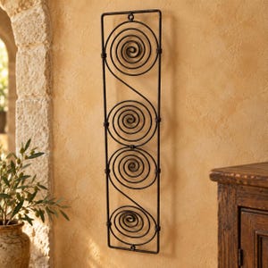 Metal Spiral Wall Decor, Narrow Scroll Wall Art Panel, Dark Brown Rustic Farmhouse Accent, 20 Inch