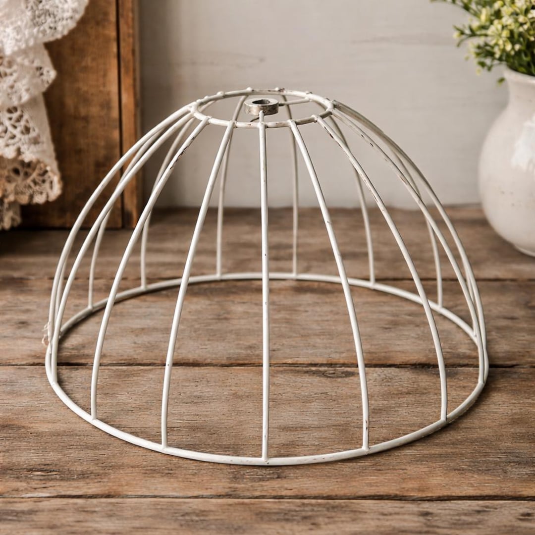 Vintage White Wire Lampshade Frame | 16” Metal Shade Form | Steel Lamp ...