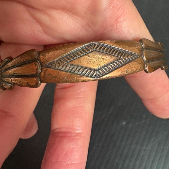Vintage Solid Copper Cuff Bracelet | Etched Triba… - image 5