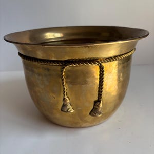 Vintage Brass Planter with Rope-Tassel Detail – Made in India