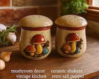 Vintage Mushroom Salt and Pepper Shakers – 1970s Ceramic Cottagecore Kitchen Decor