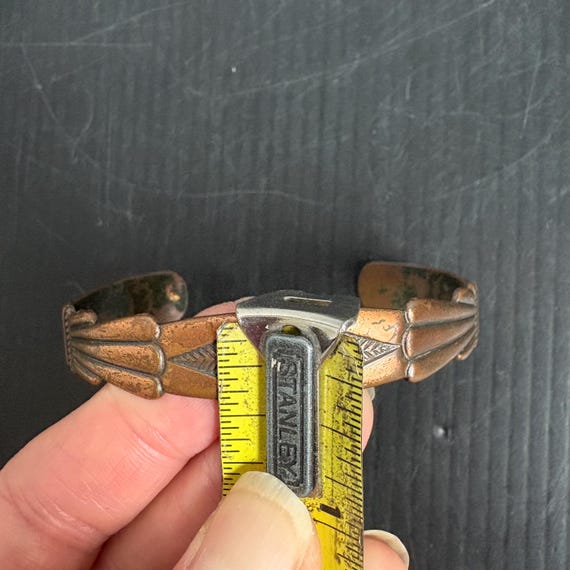 Vintage Solid Copper Cuff Bracelet | Etched Triba… - image 7