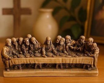 Vintage “Last Supper” Jesus and Apostles Sculpture – 7” Religious Table Figurine, Detailed Biblical Art