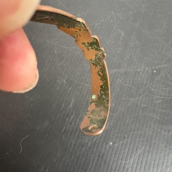 Vintage Solid Copper Cuff Bracelet | Etched Triba… - image 16