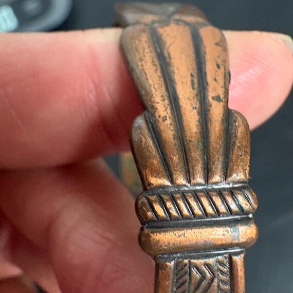 Vintage Solid Copper Cuff Bracelet | Etched Triba… - image 8