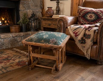 Vintage Rustic Southwestern Oak Glider Footstool Ottoman