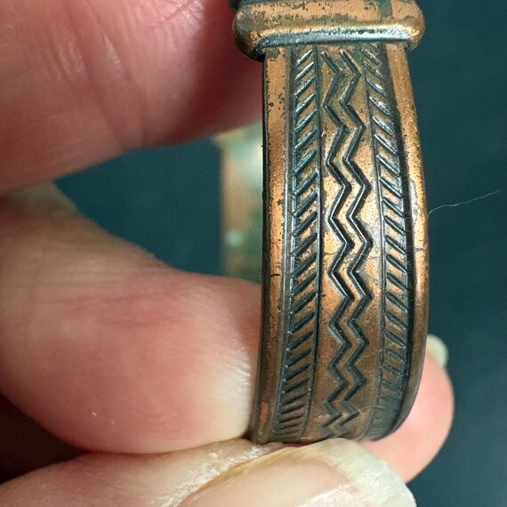 Vintage Solid Copper Cuff Bracelet | Etched Triba… - image 18
